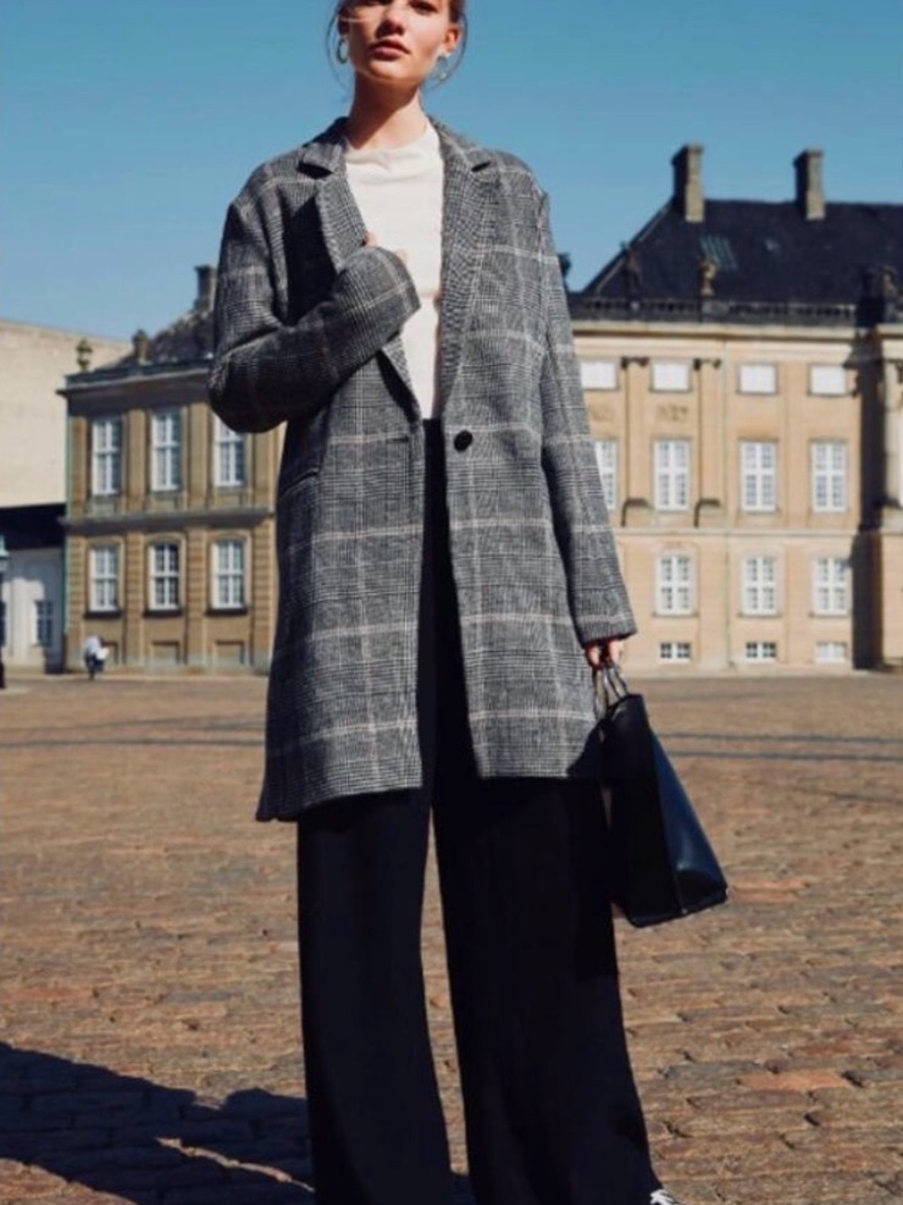Rails Gray Plaid Long Coat with hints of pink - M